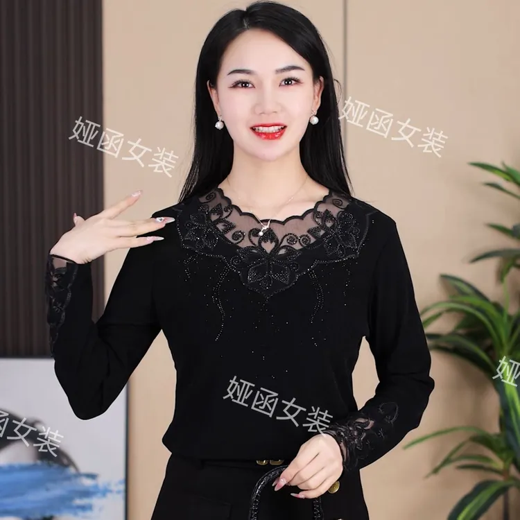 时尚打底衫百搭黑色显瘦洋气气质修身女士打底衫秋冬时尚妈妈装