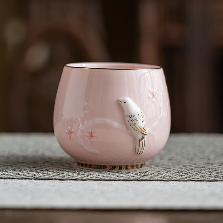 粉色兔子主人杯茶杯陶瓷单杯女士个人专用可爱少女功夫茶具品茗杯