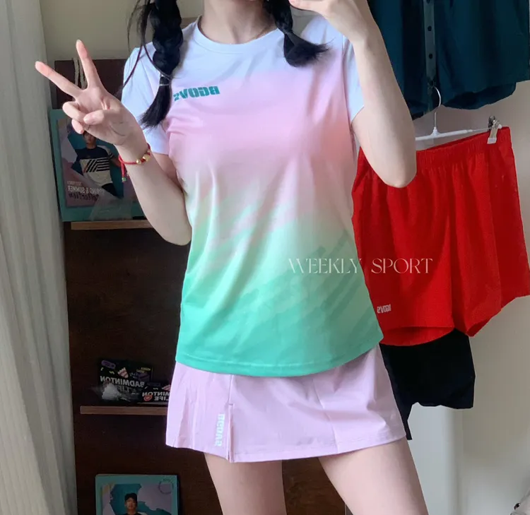 BGOVS韩国新品羽毛球服男女款速干吸汗运动短袖撞色短袖T