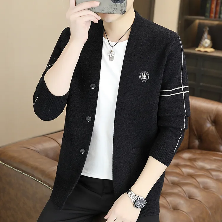 针织开衫外套男秋季慵懒风v领毛衣灰色高级感男生穿搭休闲上衣