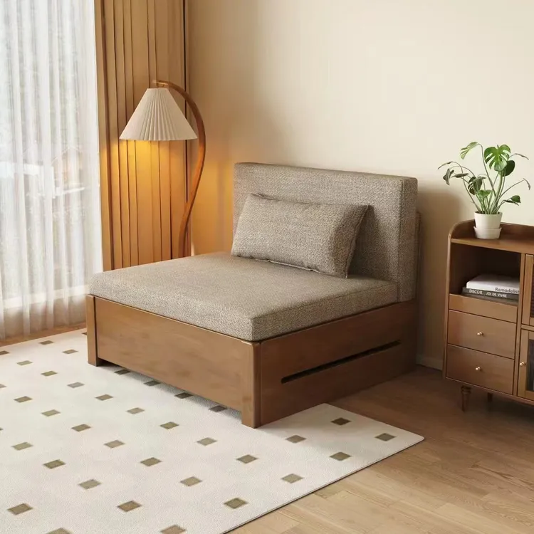 向来实木单人双人简约沙发床可折叠伸缩两用小户型阳台卧室客厅