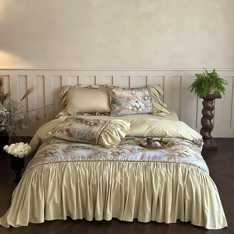 MABAILI/玛百莉2024新款轻奢法式A类全棉贡缎印花磨毛四件套