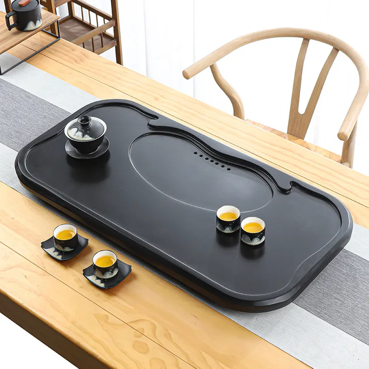 天然乌金石茶盘功夫茶台盘抛光现代客厅家用石创意托盘整块排水盘