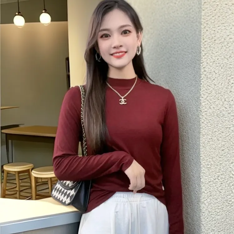 【3636】春秋气质高级感打底衫女内搭显瘦修身长袖上衣3636