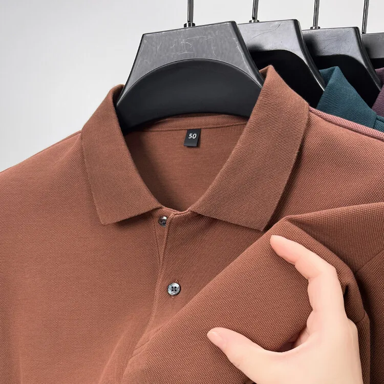 100%纯棉翻领POLO衫男纯色百搭长袖T恤内搭打底衫秋季重磅上衣潮