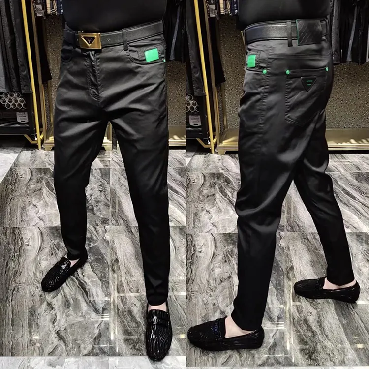 欧洲站潮牌小西裤休闲裤商务修身小脚裤植物系三角标百搭直筒长裤