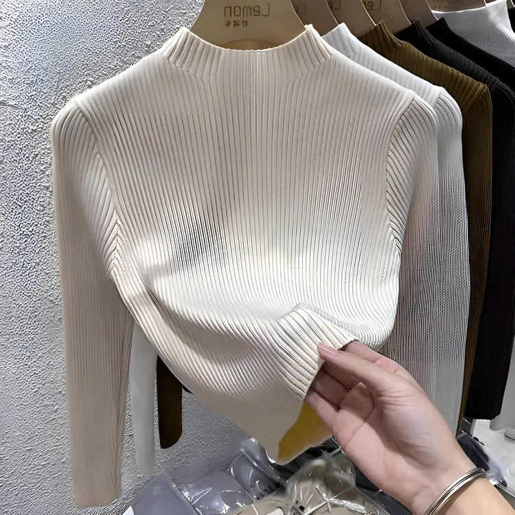 半高领针织打底衫女内搭皮草上衣秋冬高级感冬天加厚中领短款毛衣