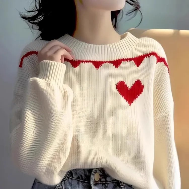 白色爱心加厚毛衣针织衫女装2025秋冬季新款韩系感慵懒温柔风上衣