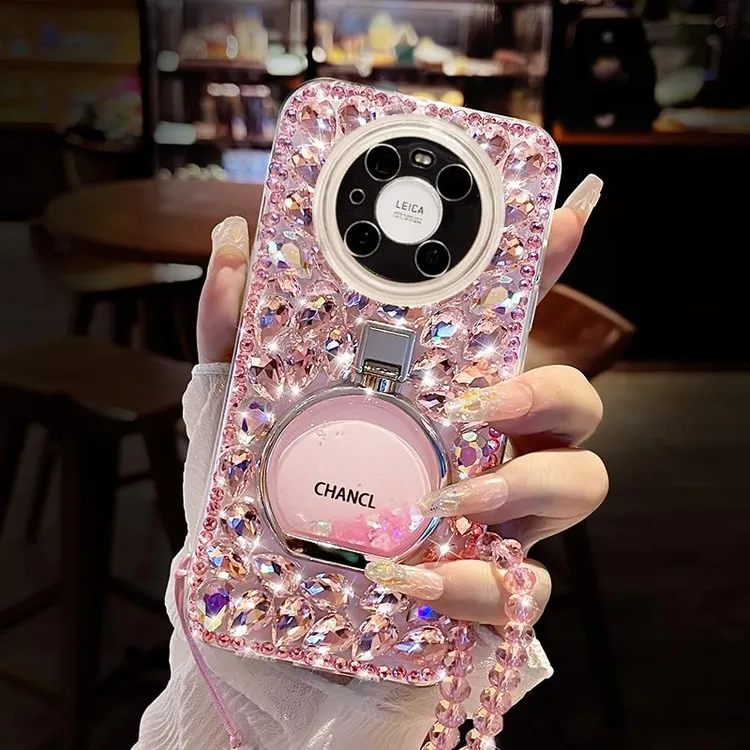 适用华为mate70pro手机壳新款mate60pro+带挂绳mt70女香水瓶支架