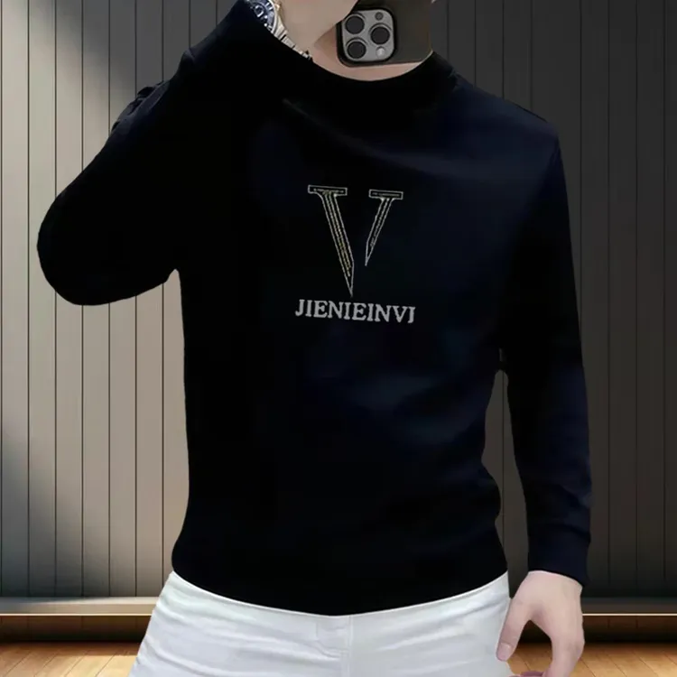 卫衣男士秋冬季宽松圆领加绒套头高级感长袖T恤打底衫上衣服男装