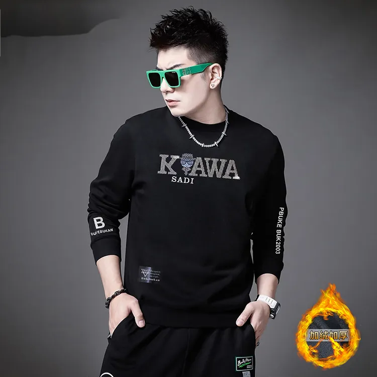 欧洲站圆领卫衣男2026新款秋冬季潮牌字母印花男士套头上衣欧货