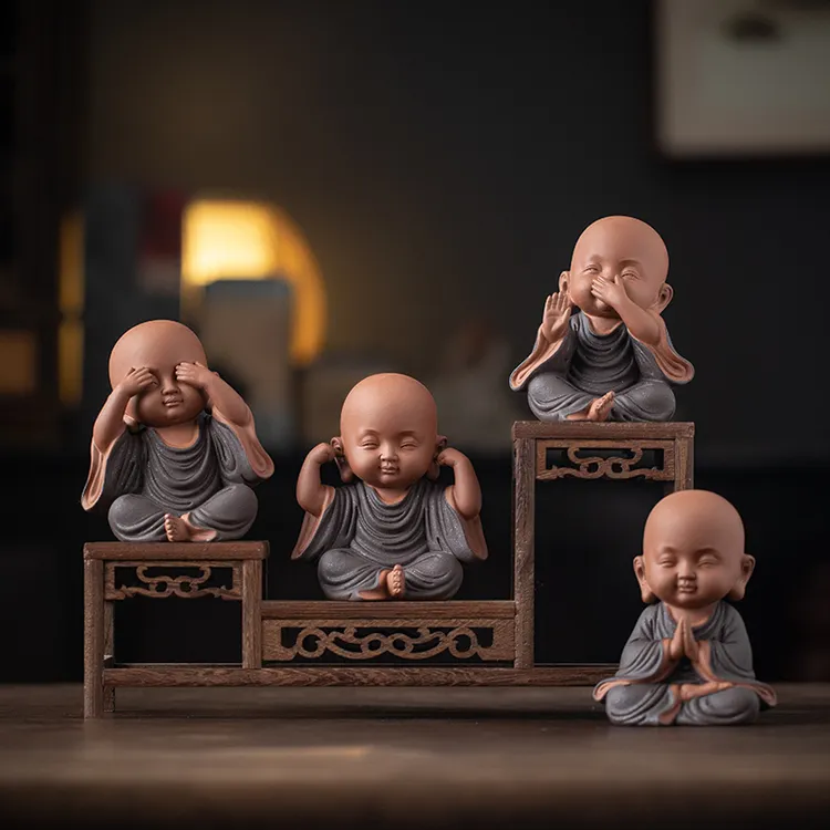 达人专属炼器紫砂四不小和尚茶宠摆件创意精品可养可爱陶瓷茶台桌面装饰品