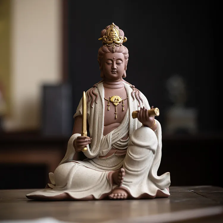 达人专属炼器陶瓷文殊普贤菩萨摆件家用观音佛像供奉禅意玄关装饰品工艺品