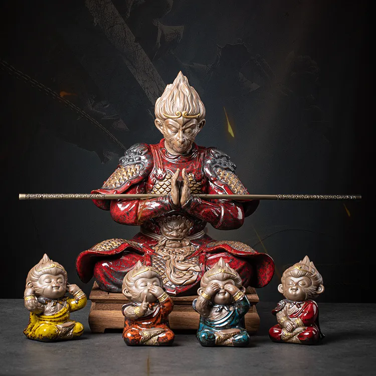 炼器中式禅意孙悟空摆件陶瓷齐天大圣客厅玄关装饰品家居斗战胜佛