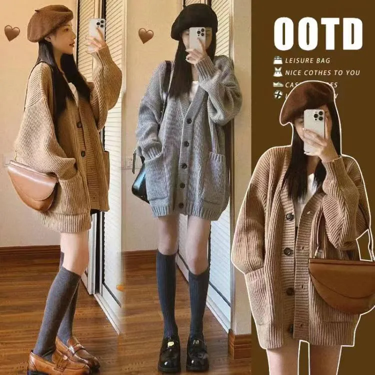 孕妇秋冬装针织开衫外套时尚学院风慵懒风韩版复古冬季中长款