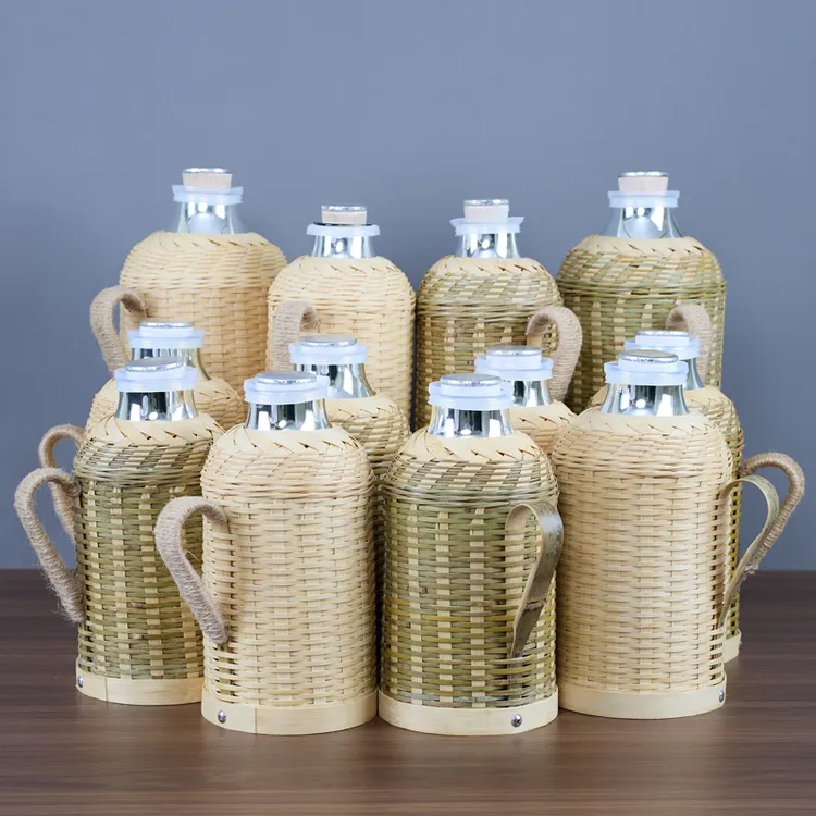 竹编热水壶复古家用饭店茶玻璃内胆老式开水瓶茶室保温瓶木塞暖壶