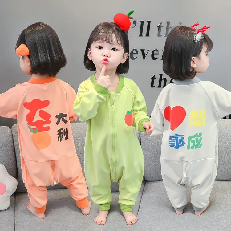 M儿童连体睡衣德绒连体春秋男女宝宝睡袋分腿防踢被小孩家居服