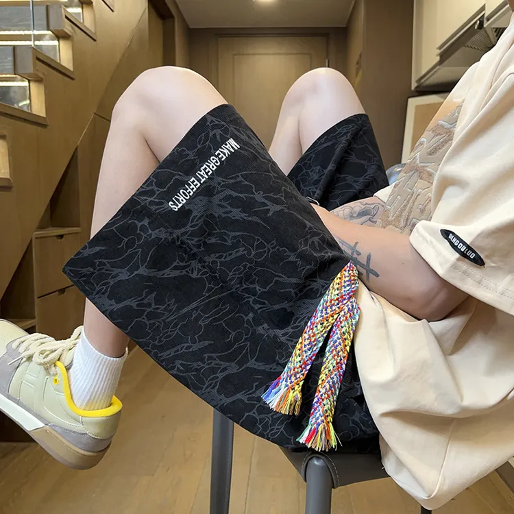 夏季薄款户外出游短裤男美式潮牌痞帅扎染外穿宽松休闲五分裤子