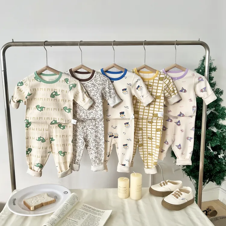 220克儿童秋衣秋裤保暖莱卡棉碎花秋冬男女童家居服纯棉韩系抗菌