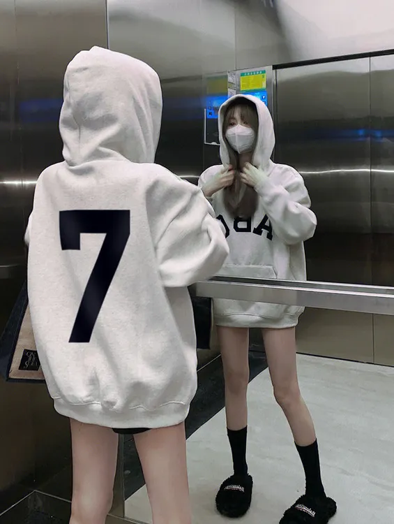 美式复古慵懒风连帽卫衣2025秋季中长款遮屁股下衣失踪小个子上衣