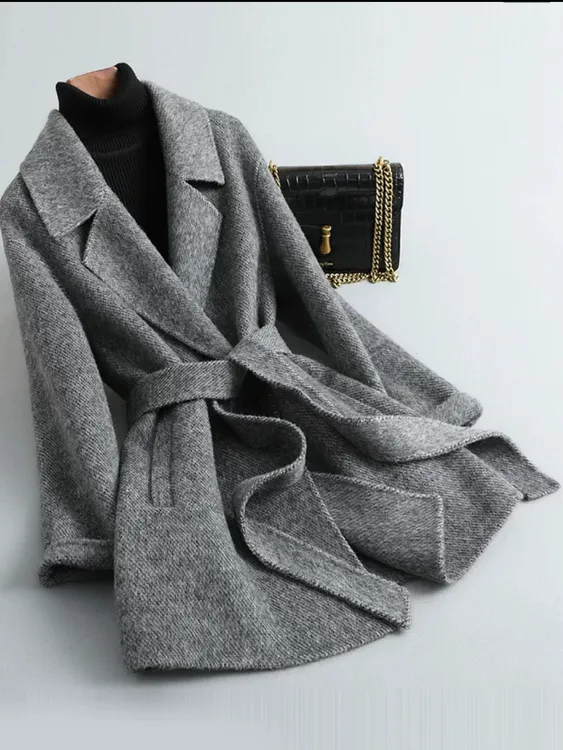 0308秋冬季新款百搭时尚中长款高端毛呢外套