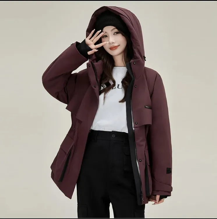 0307立领连帽收腰时尚百搭加厚2024新品工装派克服女