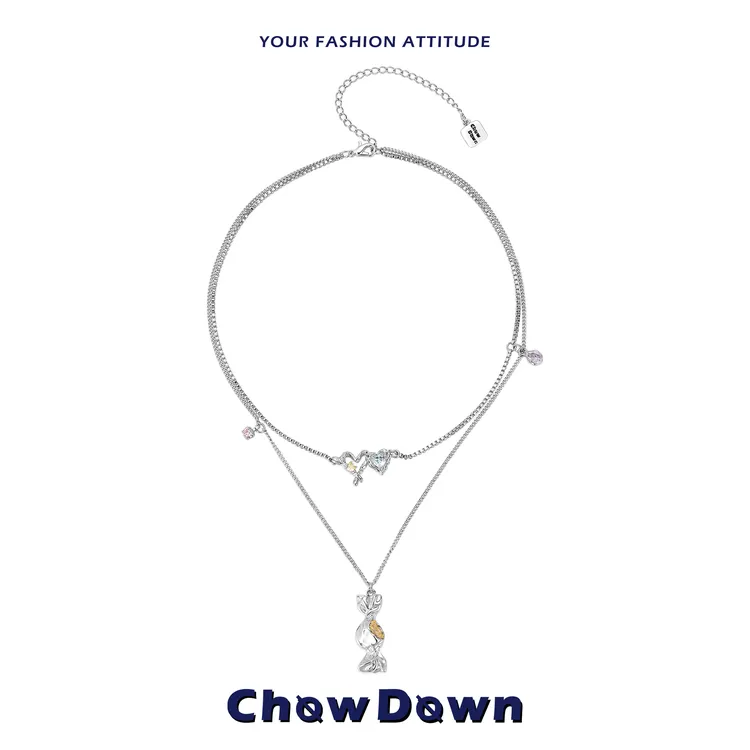 合金项链 CHOWDOWN原创糖果效应双层金箔吊坠锁骨链甜酷辣妹项链