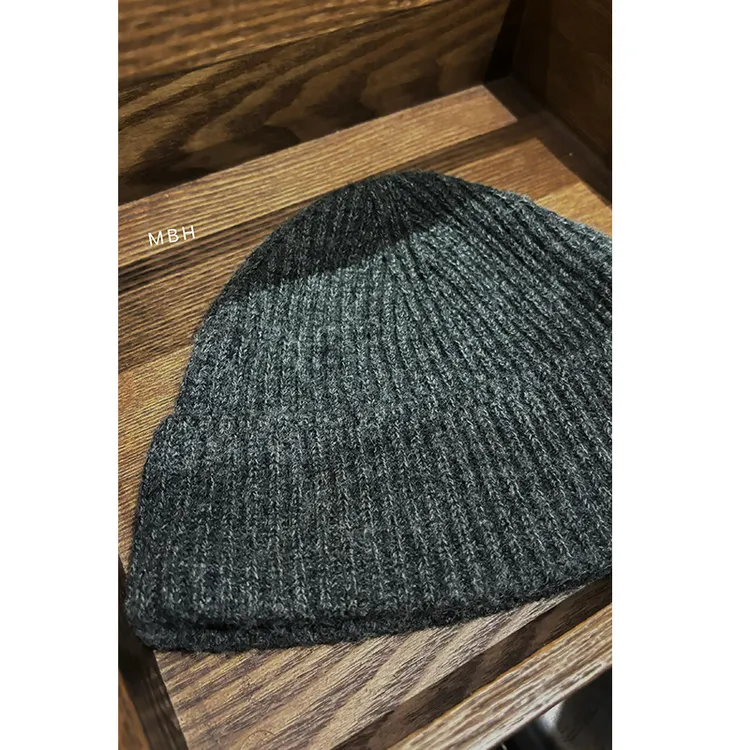 MBH | WOOLEN HAT抗起球针织帽保暖卷边护耳棱纹灰色男女同款冷帽