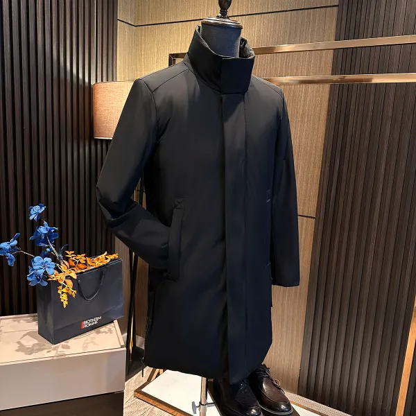 【商务精英 内涵简约】冬季男士高档90白鸭绒保暖中长款立领羽绒服