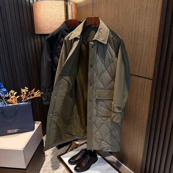 【新晋轻奢商务气质】男士翻领拼接时尚简约百搭长款羽绒服大衣风衣