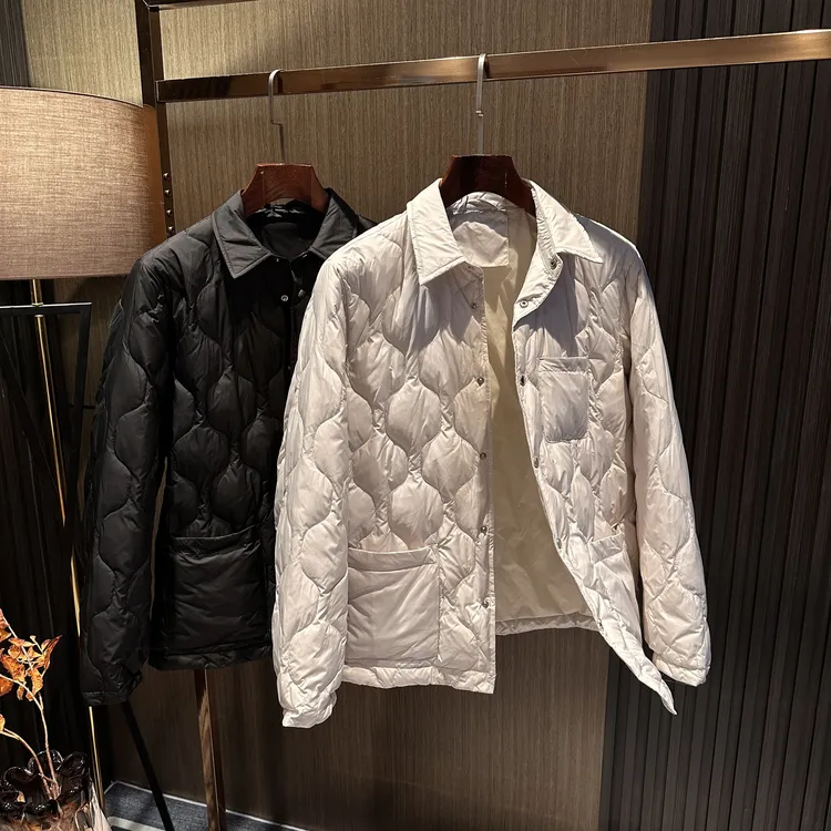 简约高端商务  90白鹅绒纯色翻领衬衫领冬季男士高档羽绒服外套男