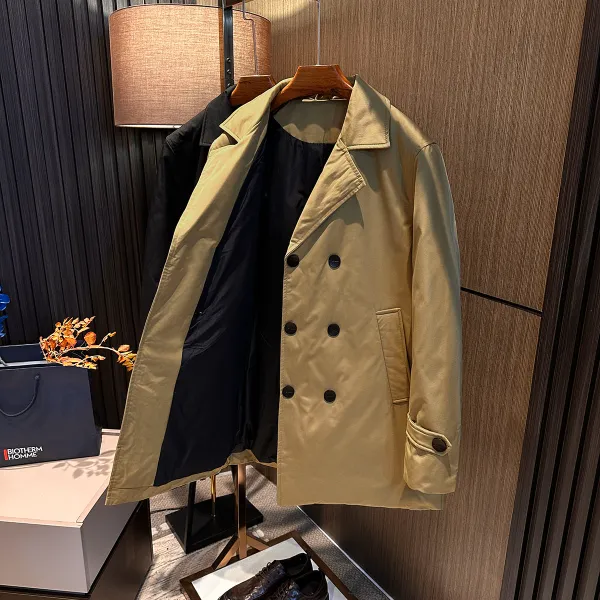 【英伦经典 强势硬货】冬季男士高档简约百搭纯色中长款风衣羽绒服
