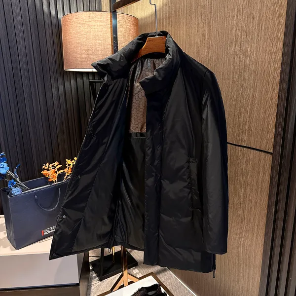 【风度保暖 商务型男】25冬装男士中长款加厚保暖立领白鸭绒羽绒服