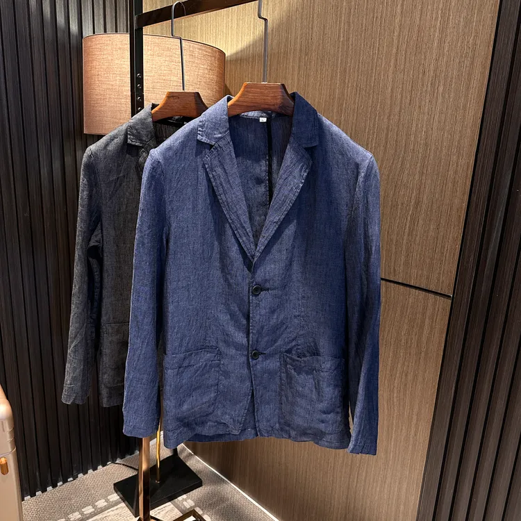 天然亚麻透气防晒！25秋装新款男士高档纯色亚麻西服外套西装便西