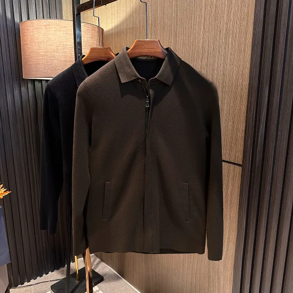 经典老钱配置！25秋季新款男士简约百搭纯色翻领针织开衫毛衣外套