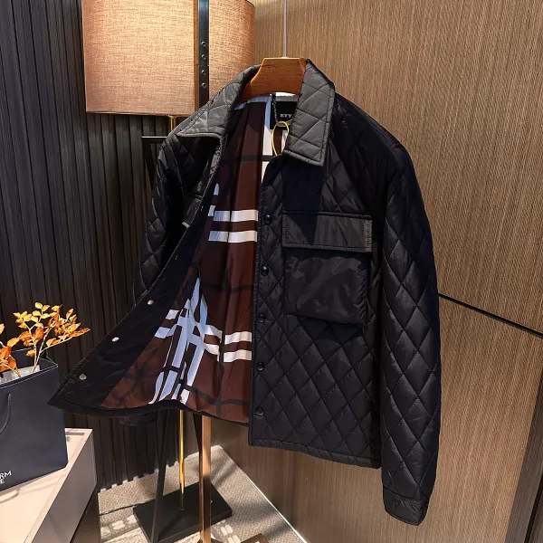 【意式老钱 轻薄保暖】男士纯色百搭翻领多口袋菱形格棉衣外套棉袄