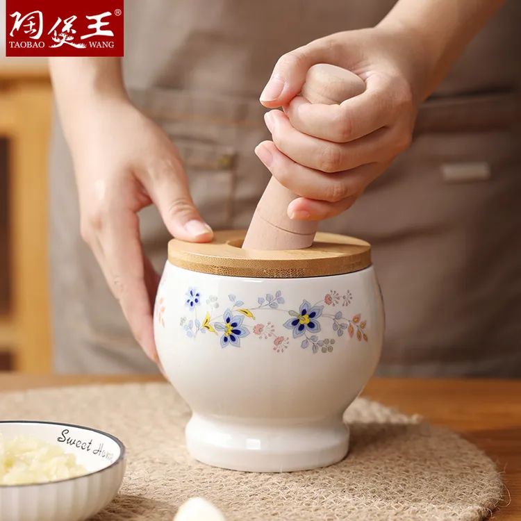 陶煲王家用环形陶瓷捣蒜器老式厨房神器压蒜泥器高颜值擂钵石臼