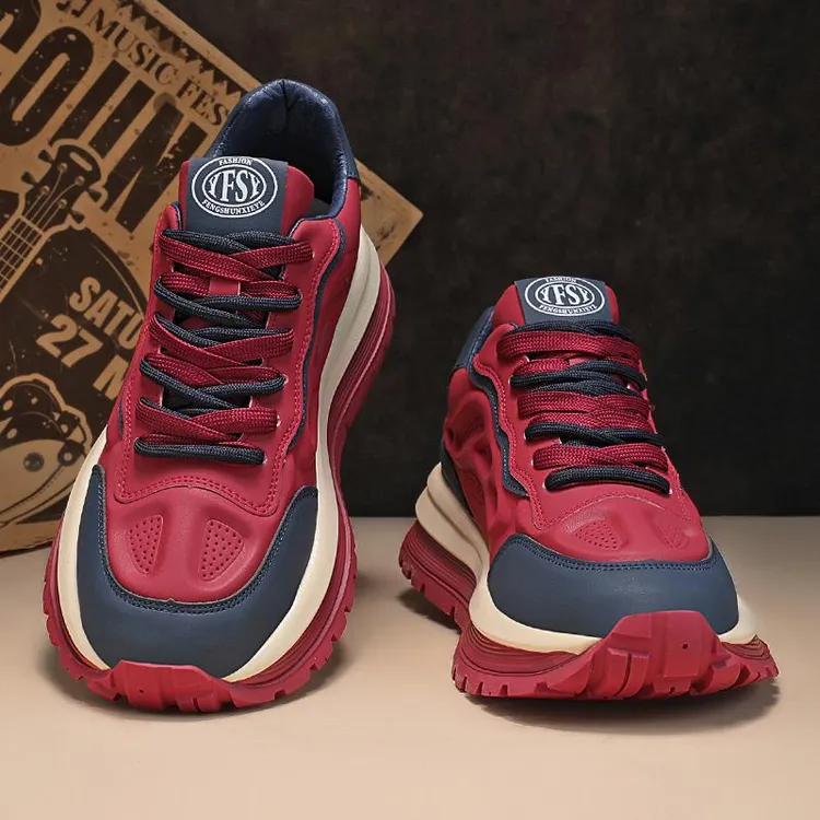 本命年红色男鞋2025新款冬季休闲百搭青少年跑步运动增高老爹潮鞋