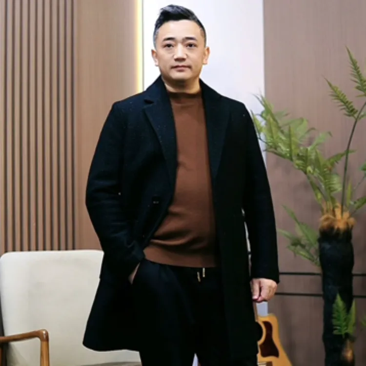 秋冬新款西装领黑色中长款修身绅士经典高品质商务羊毛大衣外套72