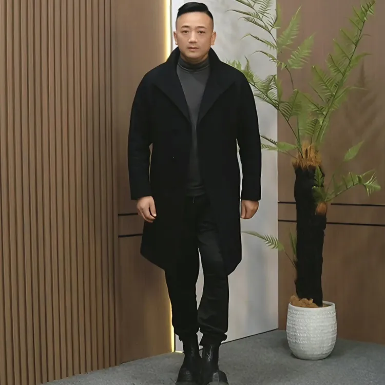 【断码福利】黑色中长男士商务轻奢设计师风格英伦羊毛大衣GS9078款