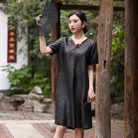 （崔万志旗袍）100分 龟裂纹香云纱 桑蚕丝真丝旗袍连衣裙 WZ5295