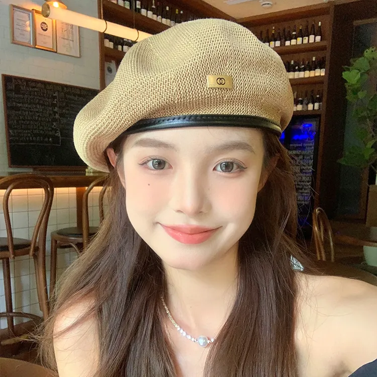 韩系金属标美拉德风贝雷帽女百搭显脸小复古皮檐画家帽子夏季潮