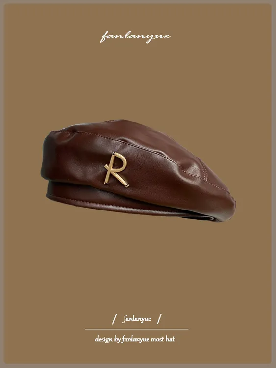 pu皮贝雷帽女秋冬英伦复古棕色画家帽咖啡港风显脸小皮质蓓蕾帽子