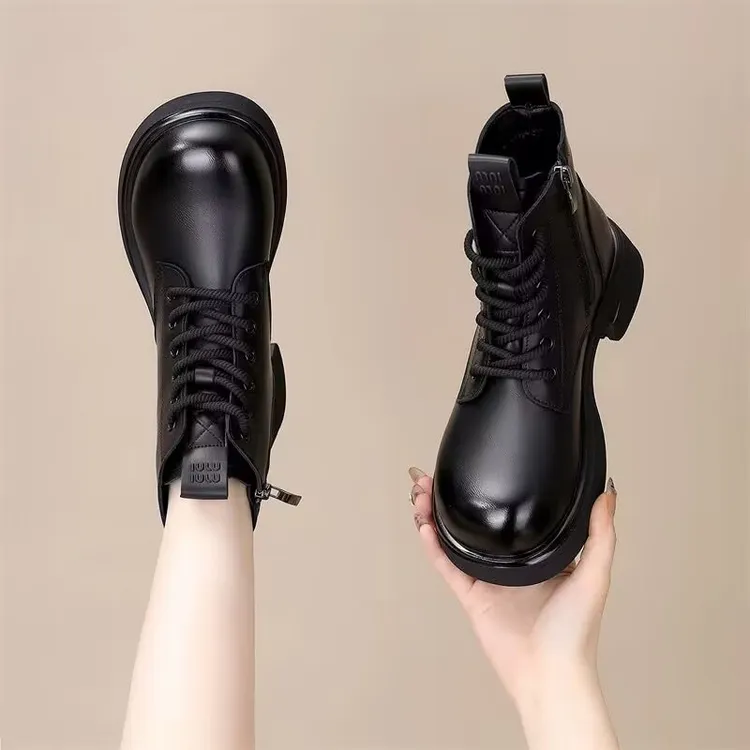 真皮平底马丁靴女2025冬季加绒百搭棉鞋厚底中年女士短靴防滑女靴