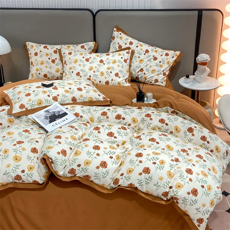 新款纯棉加厚磨毛四件套小清新印花碎花被套轻奢全棉四季床单春秋