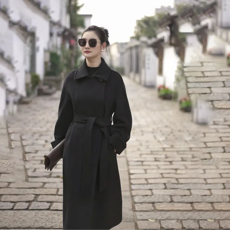 【琥珀流光】高端加厚羊绒大衣女款秋冬大袖长款一粒扣灰色大翻领