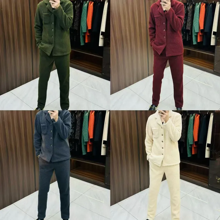 【1768】颗粒绒加绒秋冬家居服睡衣套装男士休闲保暖