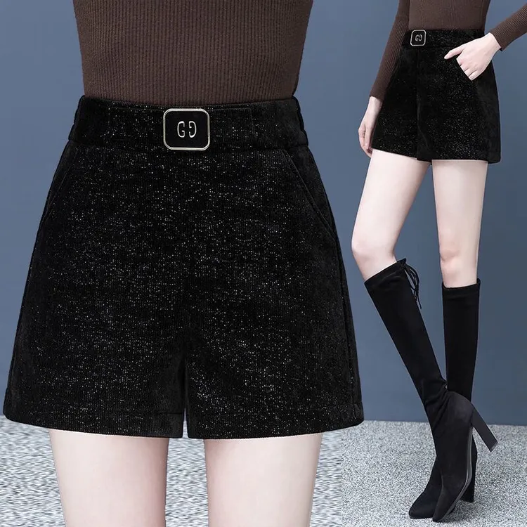 雪尼尔高腰短裤女秋冬季新款2025加厚外穿靴裤时尚短裤秋冬外穿