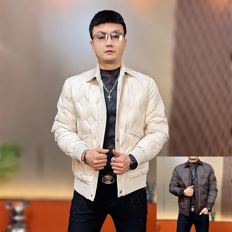 【大奔哥】68232欧货冬季修身男士时尚百搭潮流针织翻领羽绒服夹克