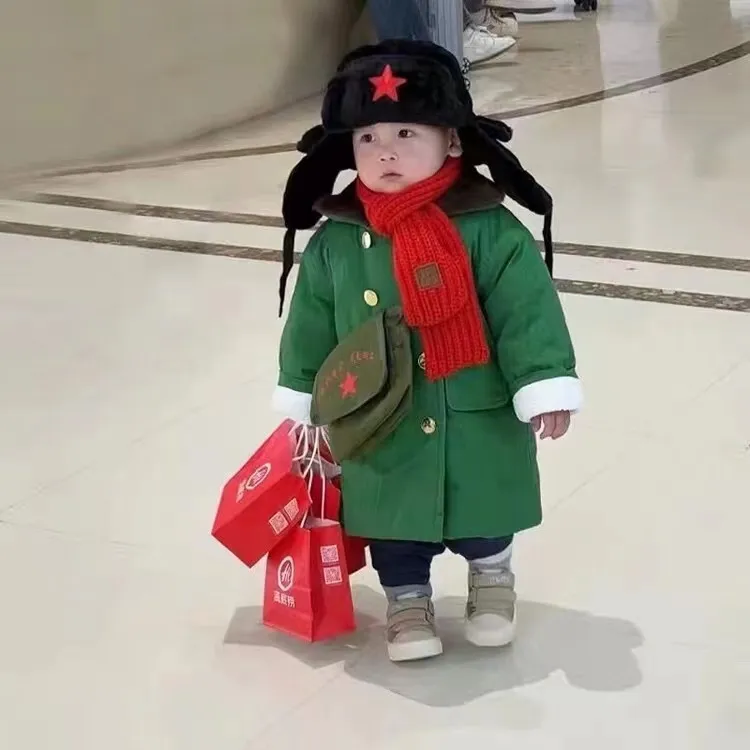 宝宝小童军棉大衣冬装棉袄保暖中长款男女童加绒东北棉衣保暖时尚